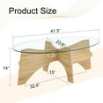 thumbnail image 4 of Noble House 41.3" Oval Glass Coffee Table,Fan-Shaped Bracket & Storage Layer,Natural Wood, 4 of 10