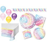 Tie-Dye Birthday Party Supplies Kit for 16 ~ Includes Disposable Plates, Napkins, Table Cover and Tie Dye Party Decorations (81 Total Pieces)