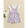 thumbnail image 6 of Aojekbee 2PCS Baby Girls Summer Outfits Fly Sleeve Ribbed Tops + Daisy Suspender Shorts Set Toddler Clothes, 6 of 10