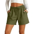thumbnail image 2 of Cotton Linen Shorts for Women Plus Size Drawstring Elastic Waist Summer Beach Vacation Bermuda Shorts with Pockets,XL, 2 of 5
