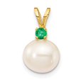 thumbnail image 2 of 14K Yellow Gold Emerald 8-8.5mm White Round FWC Pearl Pendant, 2 of 3