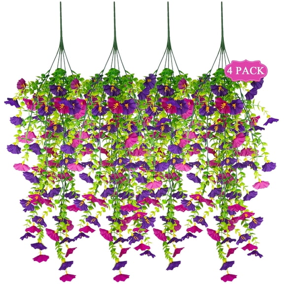 YOLETO 4 Pack Morning Glory Artificial Flowers for Outdoor Porch, Garden, Balcony & Wedding Decor