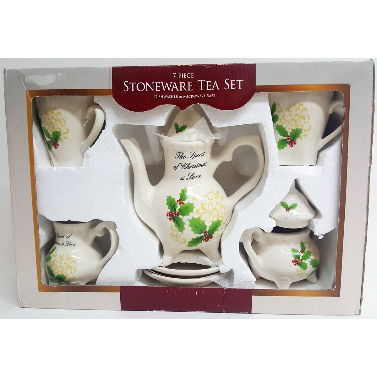 Stoneware Tea Set The Spirit Of Christmas Is Love 7 Piece Set Christmas