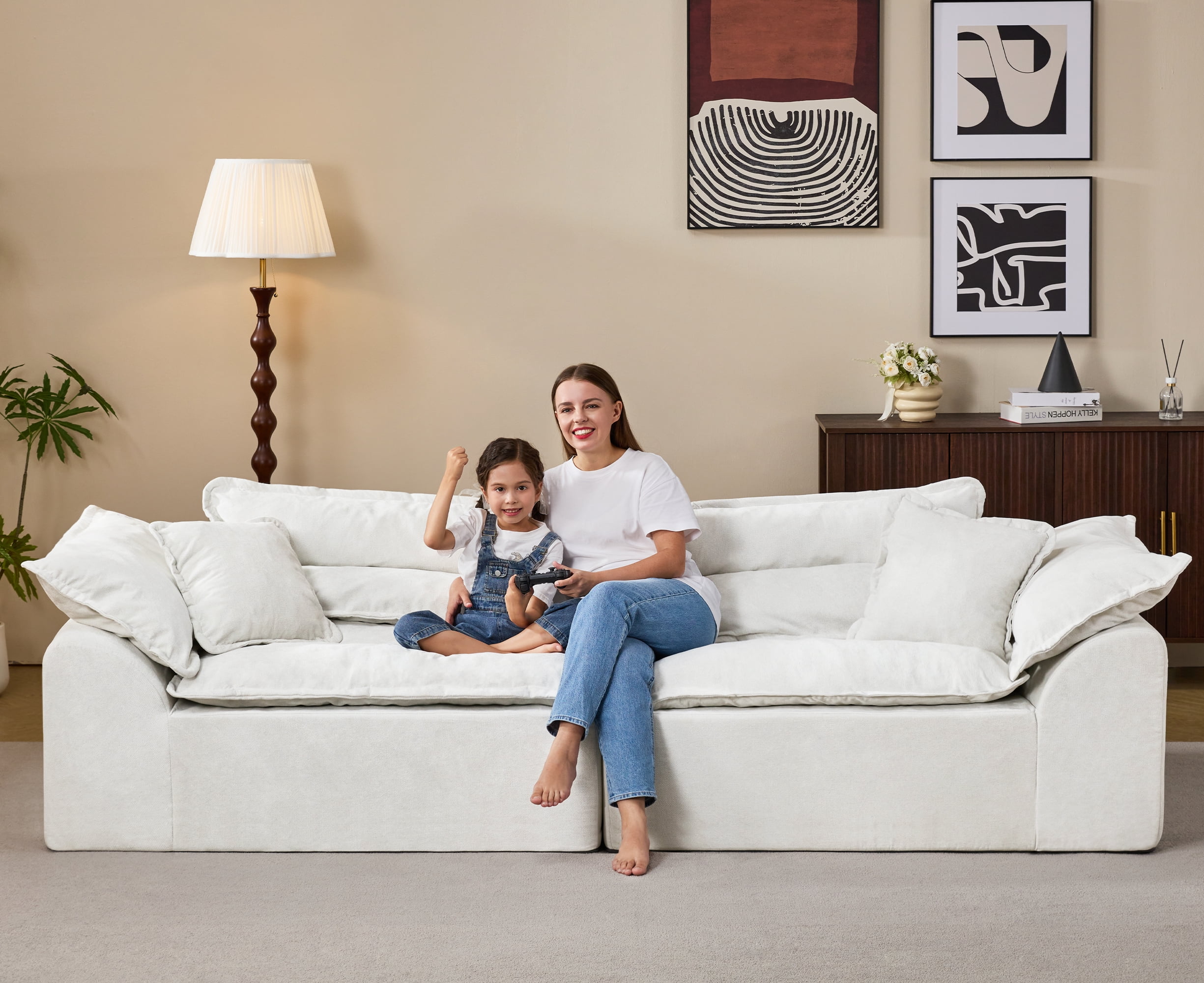 Hobestluk 104" Sectional Sofa Couches 3 Seater Modular Sofa, Boneless Couch, Cloud Couch with Removable Cushion, Modular Sectional Couches for Living Room(Beige)