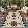 thumbnail image 3 of Outdoor Rug 6x9 ft Brown Turquoise Southwest Texture Waterproof Outdoor Patio Rug Mat Non Slip Outside Area Rugs Carpet for RV,Camping,Porch,Deck,Pool,Balconybackyard,Tribal Geometric Pattern, 3 of 9