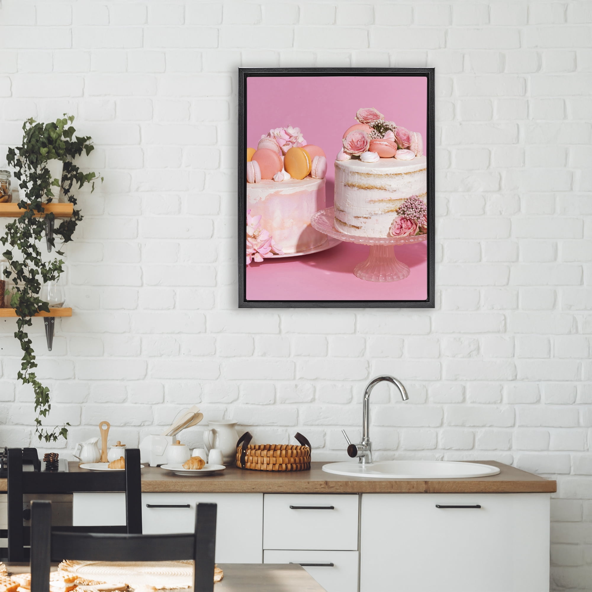 Stupell Industries Pink Pastel Macaroon Cakes Black Framed Floater Canvas Wall Art, design by LISH Creative