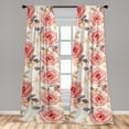 thumbnail image 2 of Rosetta Window Curtains, Vintage Design Rose Pattern with Leaves Delicate Floral Boho Print, Lightweight Decor 2-Panel Set with Rod Pocket, Pair of - 28"x95", Coral Cream and Sage Green, by Ambesonne, 2 of 3