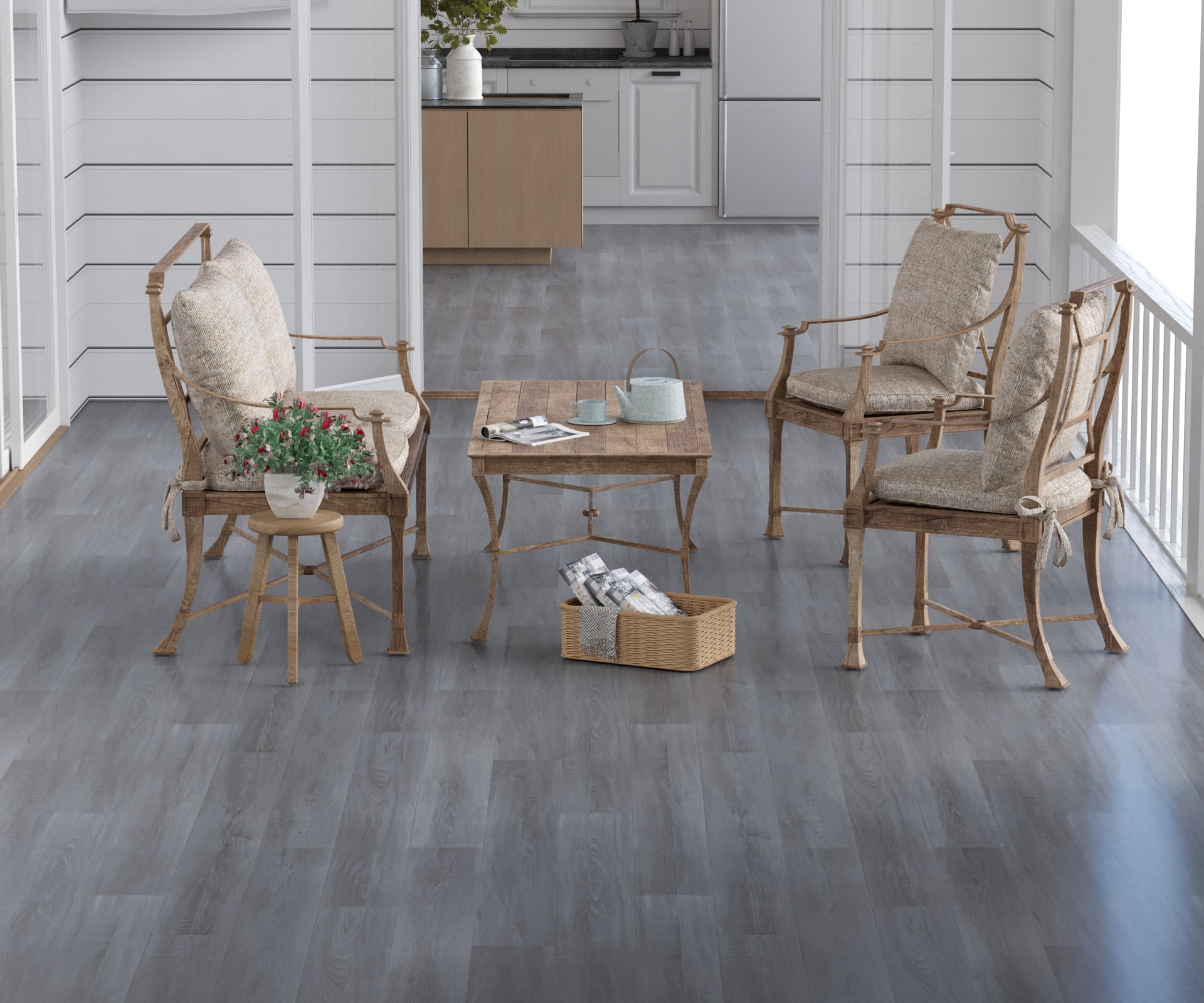 Oxdigi Vinyl Flooring Roll 39.3x196 inches, PVC Leather-Like Linoleum Floor Covering with Tape, Removable- No Adhesive Backing Gray Wood