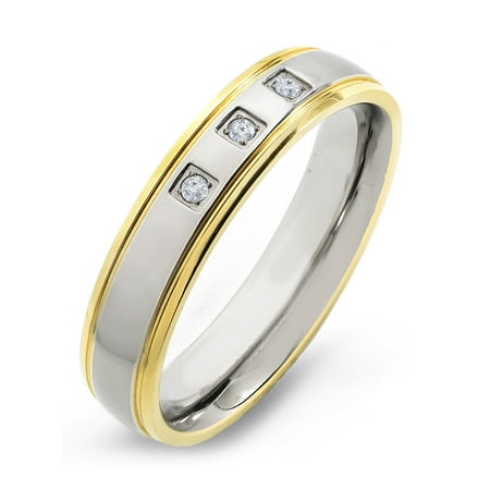 Crucible Gold Plated Titanium 0.05 CTW Diamond Grooved Ring (H-I, SI2)