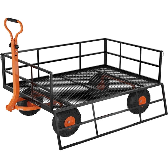 EastVita Heavy Duty 1200 Lbs Capacity Steel Garden Cart 3-in-1 Utility Metal Wagon with Removable Mesh Sides to Convert Into Flatbed