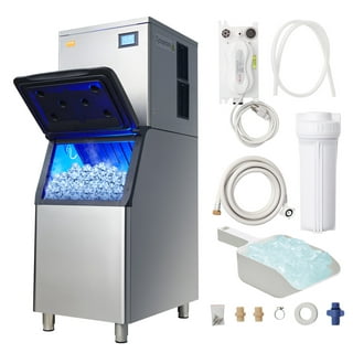 BENTISM Commercial ice Machines 440LBS/24H with 99LBS Bin and Electric  Water Drain Pump,LCD Panel, Clear Cube, Stainless Steel, Air Cooling, ETL