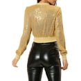 thumbnail image 3 of INSPIRE CHIC Women's Sequin Sparkle Zipper Cropped Bomber Jacket XL Yellow, 3 of 7