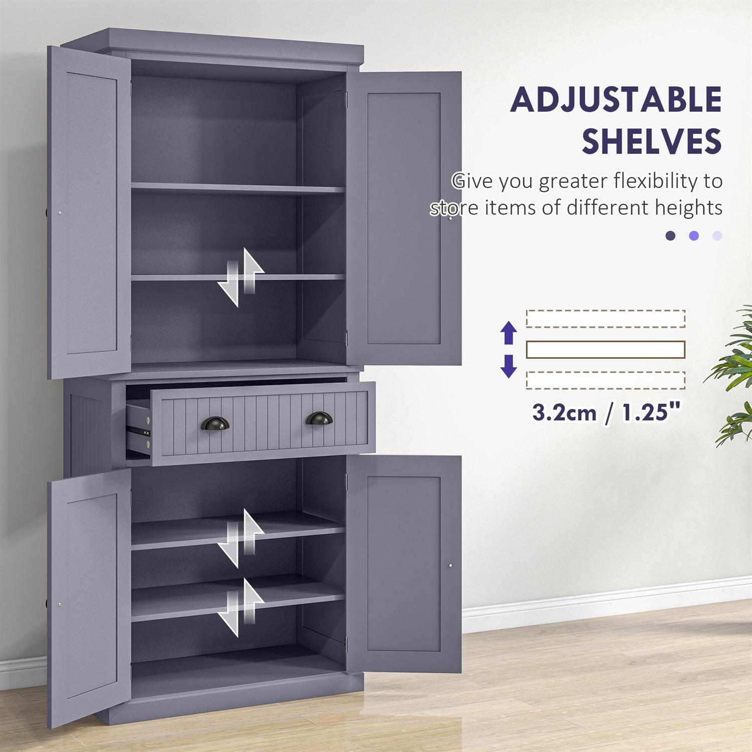 Demi Bonn 72" Kitchen Storage Cabinet with 4 Doors, 3 Adjustable Shelves, Large Drawer for Home & Kitchen, Blue