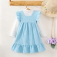thumbnail image 4 of Girls 2 Piece Long Sleeve Top & Ruffled Dress Set, 3D Floral Appliqué Light Blue for Kids Little Girls Sizes 3-9,Size 3 T, 4 of 9
