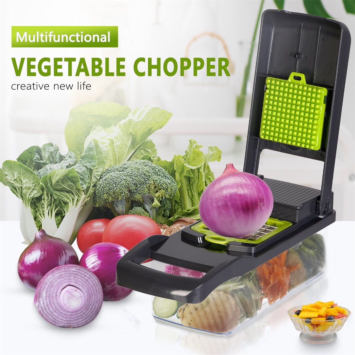 AHCZDDK Vegetable Chopper - Time-and Labor-Saving Food - Pro Onion Cutter  and Dicers, 12 in 1 Multifunctional Veggie Chopper, Container for Salad
