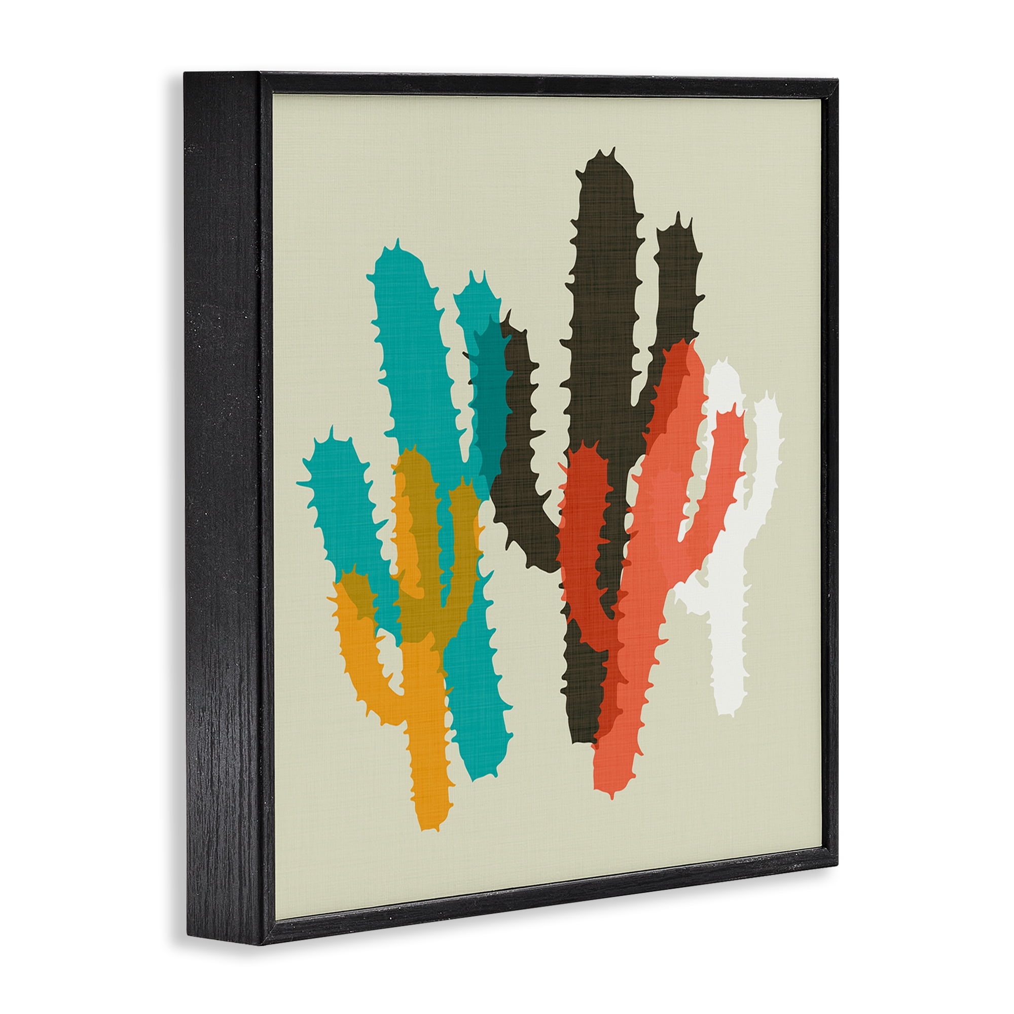 Stupell Industries Layered Bold Cacti Botanical & Floral Painting Black Framed Art Print Wall Art, 24 x 24