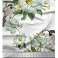 thumbnail image 1 of Soimoi White Cotton Voile Fabric Leaves,White Floral & Bird Print Fabric by Yard 42 Inch Wide, 1 of 1
