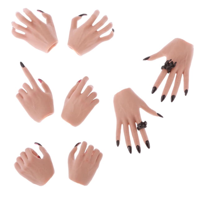 Modelos de manos con garras a escala 1/6 para figuras femeninas de 12 pulgadas con uñas negras oscuras.