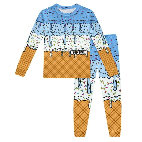 Ludearly Photography Outfits Girl Ice Print Long Sleeve Pajama Set Sleepwear For Kids Loungewear Home Casual Daily Wear