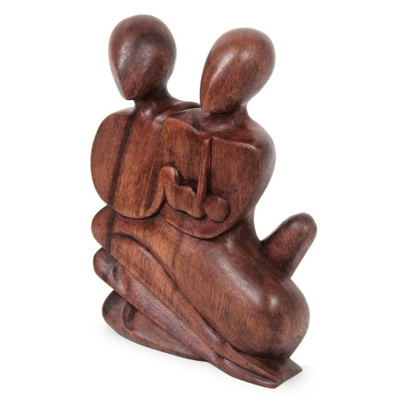 NOVICA Artisan Handmade Wood Statuette Unique Sculpture from Indonesia Brown Family [7.75in H x 5in W x 2in D] ' Family Love'