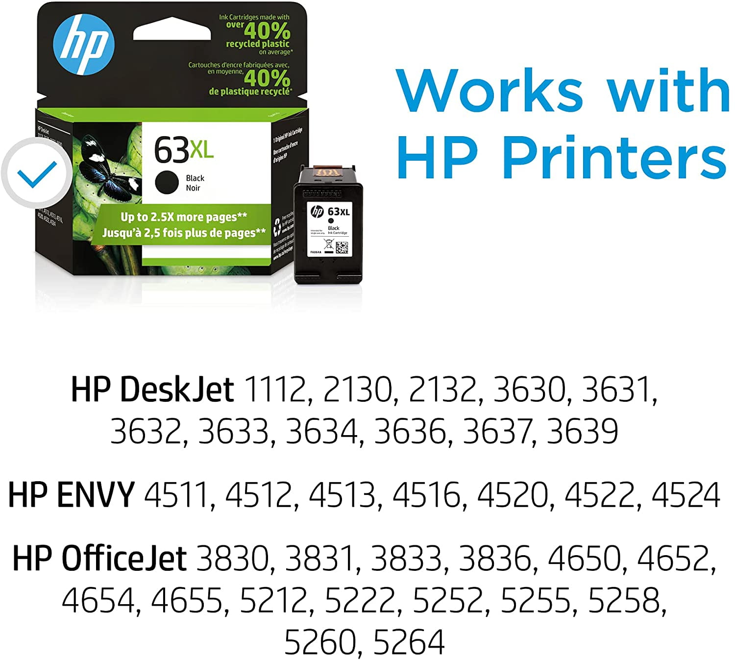 HP 63XL High Yield Orginial Ink Cartridge, Black/Tri-Color (63 xl Black & Color Bundle) F6U64AN, F6U63AN