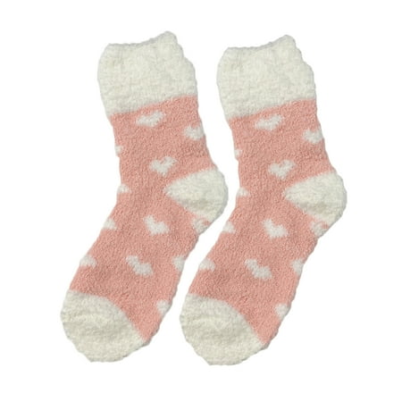 

Yamaler 1 Pair Women Socks Fuzzy Fluffy Thickened Stretchy Super Soft Keep Warm Coral Fleece Love Heart Autumn Winter Floor Sleeping Socks for Daily Wear