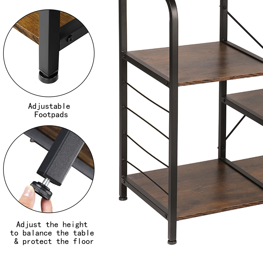 Dinaza Kitchen Bakers Rack Microwave Stand with storage Coffee Bar with Wire Basket Kitchen Organizer Shelf for Spices Utensils Foods Rustic Brown