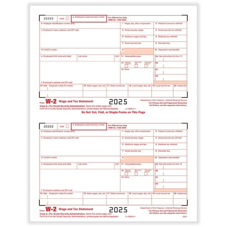 ComplyRight 2025 W-2 Tax Form 1-Part 2-Up Federal Copy A 50/Pack (520150)