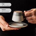 thumbnail image 4 of Juego de 6 tazas de café Globe Coffee Cup de 80 ml (2,7 oz), tazas pequeñas para espresso con platillos, de porcelana, con diseños negros y asas doradas, ideales para servir café, espresso y capuchin, 4 of 5
