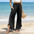 thumbnail image 5 of ZHYou No Boundarie Linen Pants for Women Flared Wide Leg Ruffle Summer Casual Lightweight Smocked High Waist Baggy Pull On Trousers Black Size M, 5 of 5