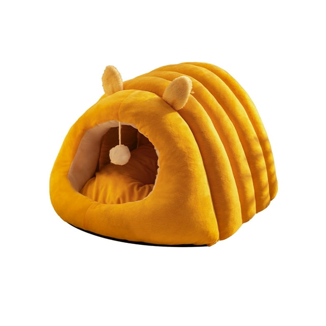 Yellow Comfortable Cat Bed With Upgraded Warm Design For Winter Season 1 Piece With Removable Cushion And Semi Enclosed Structure For Pets 0.51 Pounds