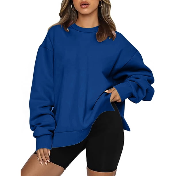 ICHUANYI Clearance Women Casual Full Sleeve Round Neck Tops Loose Blouse Print Graphic Sweatshirt(Blue, M) ICHUANYI WER2023081514425