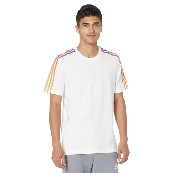 adidas Men's Sportswear 3-Stripes Tee, White/Multicolor, Small