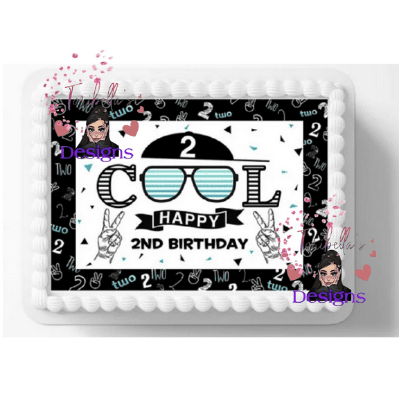 2 Cool Two Year Old Boy Edible Image Themed Birthday Party Cake Topper Frosting Sheet Icing Frosting Edible Sticker Decal You Add To Your Own Cake 10" by 8"