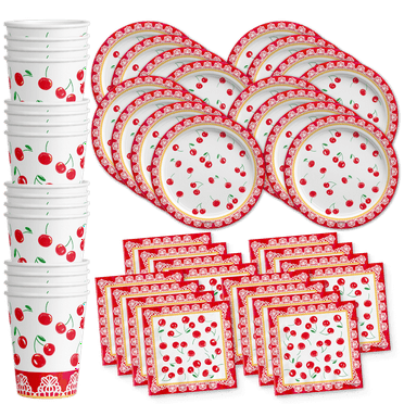 Cherry Birthday Party Supplies Set Plates Napkins Cups Tableware Kit for 16