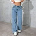 thumbnail image 4 of Wyobmus High Waisted Jeans for Women Wide Leg Jeans Stretchy Straight Leg Jean Baggy Trendy Denim Pants with Slanted Pockets D-Blue, 4 of 7