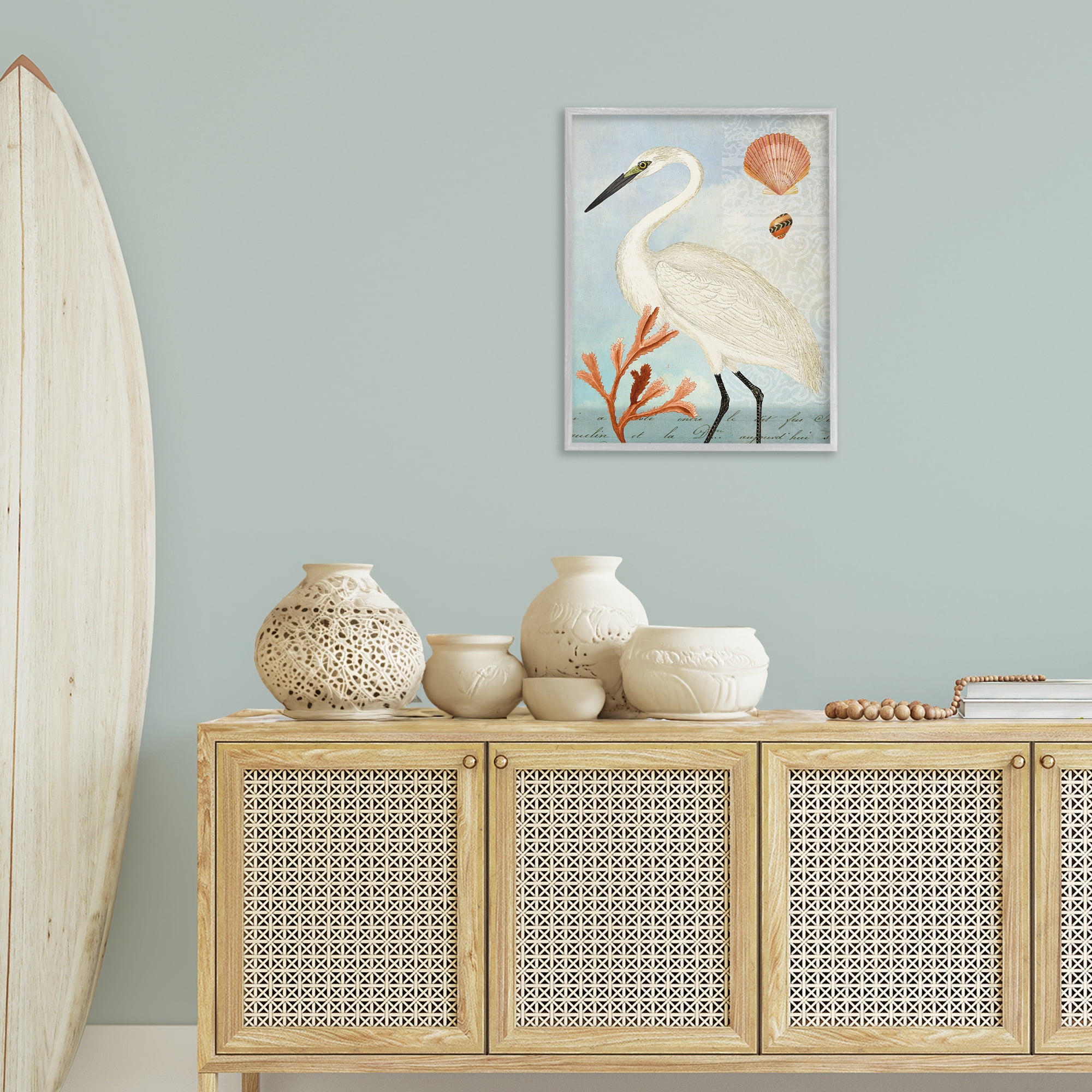 Stupell Industries Traditional Egret Aquatic Motif Animals & Insects Painting Gray Framed Art Print Wall Art, 24 x 30