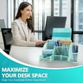 thumbnail image 6 of Desk Organizer Office Supplies Accessories Desktop Tabletop Sorter Shelf Pencil Holder Caddy Set - Metal Mesh with Drawer and 6 Compartments (Turquoise Aqua Blue), 6 of 9
