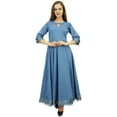 thumbnail image 2 of Bimba Kurta Anarkali Classique en Coton Bleu Évasé avec Pompons et Foulard - 22, 2 of 6