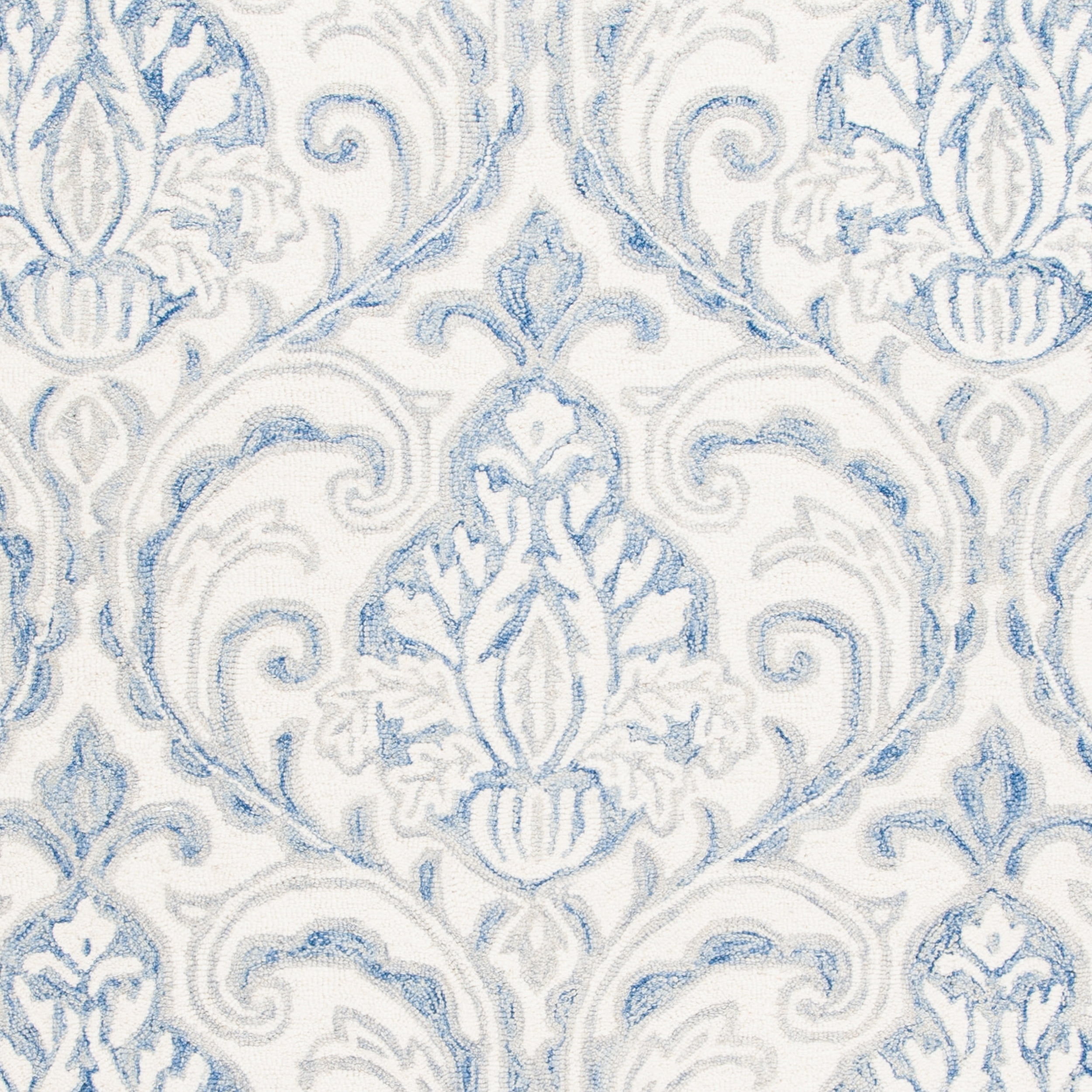 SAFAVIEH Micro-Loop Cornelius Floral Ogee Wool Area Rug, Ivory/Blue, 4' x 6'