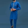 thumbnail image 2 of Men Ethnic Style Pocket Snap Button Elastic Waist Solid Color Middle Robe Trousers Festival Wedding Suit, 2 of 7