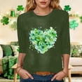 thumbnail image 4 of felwors Womens 3/4 Sleeve Crew Neck Valentine T Shirts Love Heart Printed Graphic Tee Tops (Dark Green, S), 4 of 7