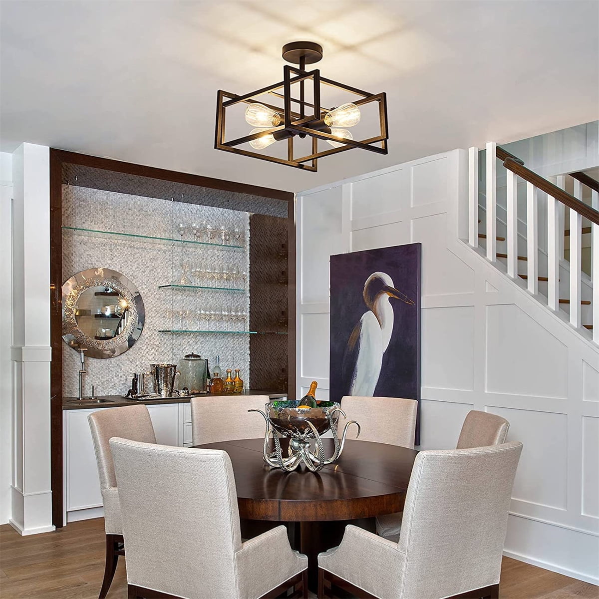 Flush Mount Ceiling Light Fixture Industrial Metal Close to Ceiling Lights,Farmhouse Lighting for Hallway Bedroom Kitchen Dining