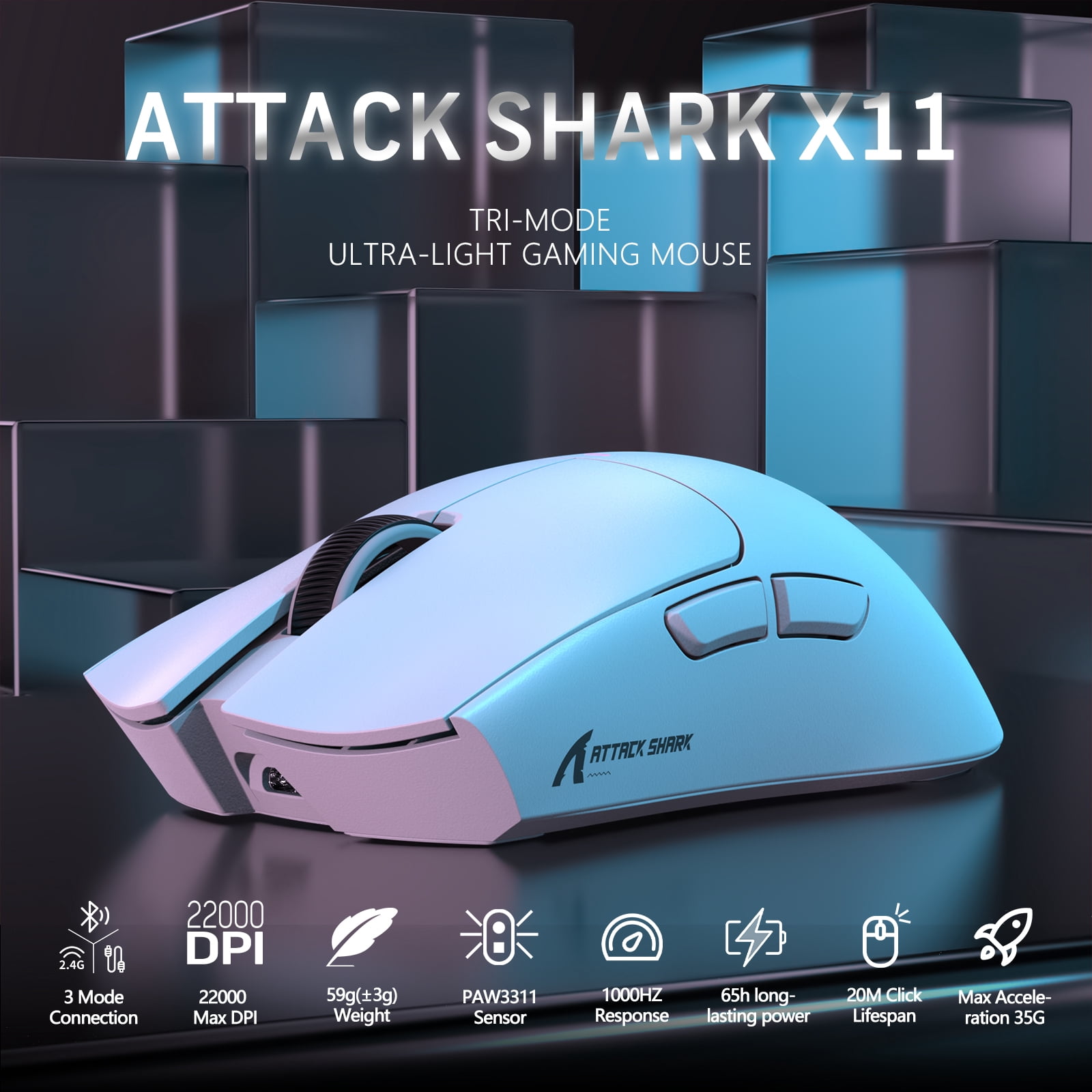 MAMBASNAKE X ATTACK SHARK X65PRO HE Rapid Trigger Magnetic Switch Keyboard with X11 Ultralight Mouse, Tri-mode Wireless Keyboard and Mouse Combo, 0.01mm RT Accuracy, 8K Polling Rate, 22K DPI - White