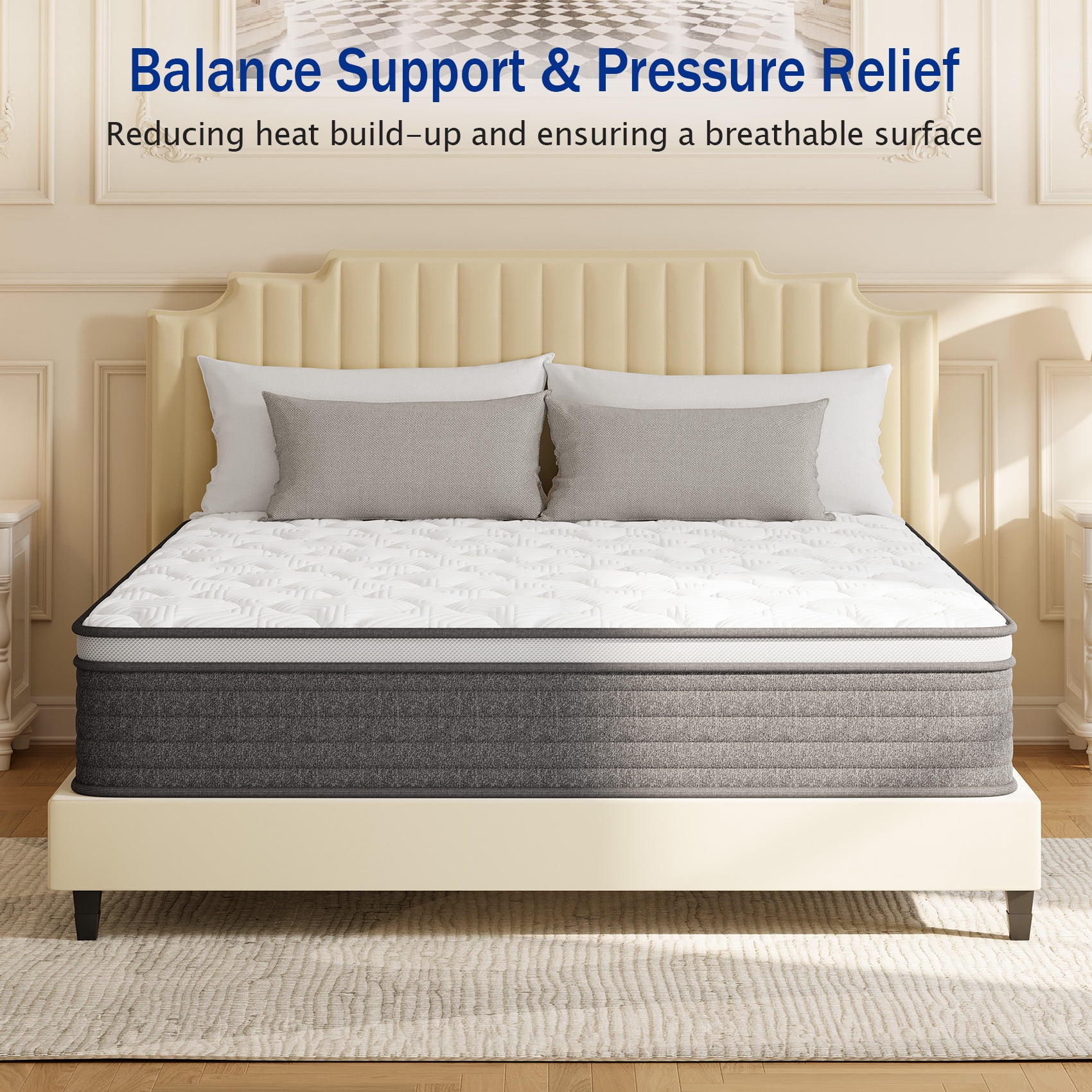 Dealnight 12" Queen Mattress in a Box with Cooling Gel Memory Foam and Individual Pocket Coils , Firm Hybrid Mattress for Adult and Children