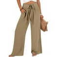 thumbnail image 2 of PMVFHDE Women's Casual Wide Leg Palazzo Pants High Waist Flowy Lightweight Comfortable Beach Trousers Khaki,XL, 2 of 4