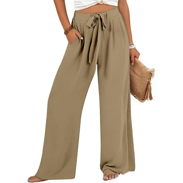 WILLBEST Pantalones Casuales elegantes para Mujer: Diseño Holgado, de Pierna Ancha y con Bolsillos con Cordones de Color Liso para Mayor Comodidad y Versatilidad a Diario. Chica