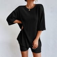 thumbnail image 3 of Short Sets for Women Ribbed Knit Loose Fit Short Sleeve Crewneck T Shirt and Shorts 2 Piece Matching Set Womens Lounge Set, 3 of 8