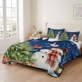 thumbnail image 2 of Quilts Full Size Bedding Set, Christmas Snowman Lightweight Quilted Comforter, Navy Blue Cardinal Bird Xmas Snowflake Tree Reversible Bedspread Coverlet with Pillow Covers for All Season, 78" x 90", 2 of 9
