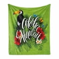 thumbnail image 1 of Aloha Soft Flannel Fleece Blanket, Hawaiian Cursive Lettering with Butterflies Flowers and Toucan Leafy Tropical Design, Cozy Plush for Indoor and Outdoor Use, 70" x 90", Multicolor, by Ambesonne, 1 of 6
